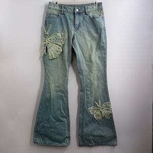 BDG Urban Outfitters Butterfly Applique Jeans 25 Low Rise Flare Y2K Fairy Grunge